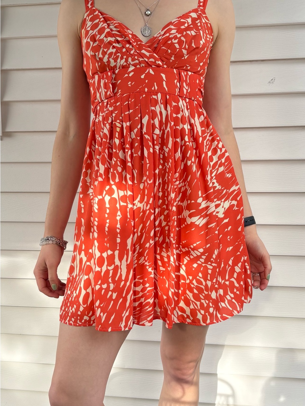 LC Lauren Conrad Orange and White Printed Mini Sundress